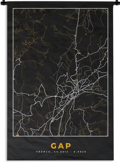 Wandkleed - Wanddoek - Kaart - Frankrijk - Stadskaart - Plattegrond - Gap - 120x180 cm - Wandtapijt