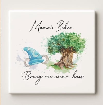 Mama’s Beker Breng Me Naar Huis Keramische Tegel 15x15 cm – Schattige Sprookjesillustratie Wanddecoratie & Cadeau