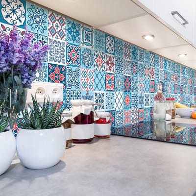 Muurstickers voor keuken en badkamer - 60 Valerya Azulejos cementtegelstickers - 60 stickers 10x10cm
