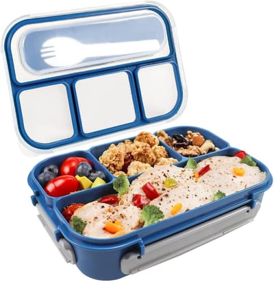 Famanu - Bento Lunchbox, Adult & Kids Lunchcontainers met 4 vakken, 1300 ml (blauw)