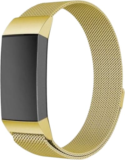 New Age Devi - Bandje geschikt Voor Activity TrackerMilanese Band - Goud - Maat SM - Voor Fitbit Charge 3 4 - Horlogebandje en Armbandje voor Activity Tracker