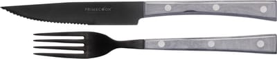 Primecook - Set van vork en gekarteld scherp mes 13 cm - Titan Ecoshield beschermlaag - Paperstone handvat
