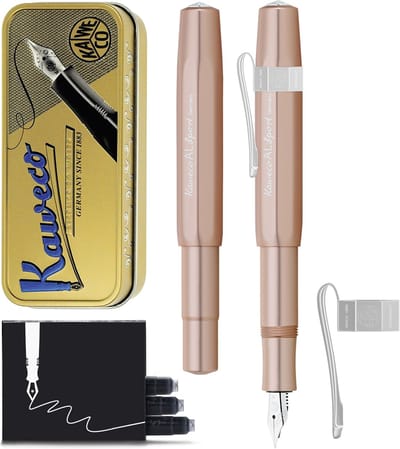 Kaweco Cadeauset - Vulpen - Nostalgic Octagonal Clip CHROME - ALUMINIUM SPORT - Sport Aluminium Rose Gold - MEDIUM - Vintage blikje - Extra Doosje Vullingen