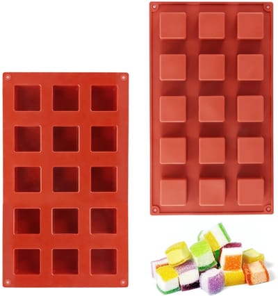 Dailygoods- Siliconen Vormen - 2 Stuks - Vierkante Bakvormen - IJsblokjesvormen - Voedselveilige Siliconen - Baksteenrood - 15 Uitsparingen - Bakvorm