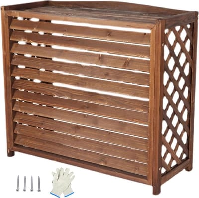 Airco Omkasting Hout - Privacy Scherm - Terras Verfraaien - Carbonisatie Behandeld - 80x32x70cm - Bruin