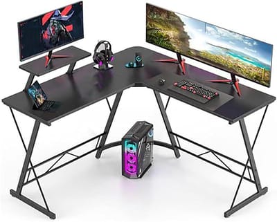 L-vormig bureau - Hoekbureau thuiskantoor - Productief werken - Maximaliseert ruimte - 129x46x74cm - Zwart