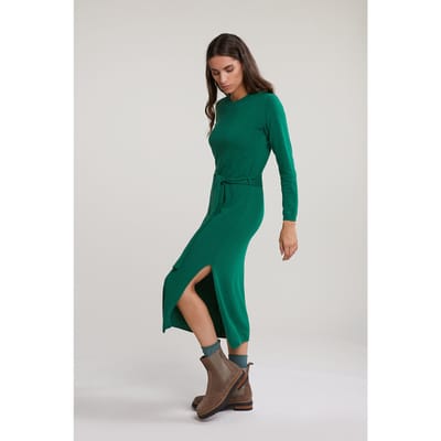 River Woods Green Long Belted Dress Size: L | Midi Dresses Outlet | Dames | Groen