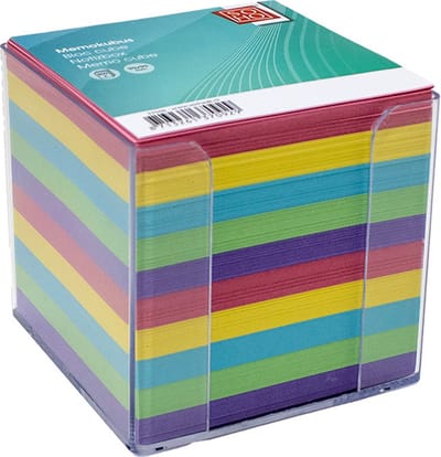 SOHO Memokubus + vulling – Kubus gevuld met gekleurd papier – 700 vellen – 9 x 9 cm – 6 verschillende kleuren