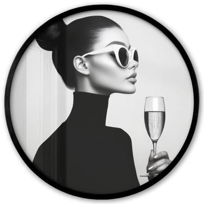 Poster in lijst Rond - Fotolijst 40x40 cm - Posters - Vrouw - Champagne - Modern - Ronde posterlijst zwart - Decoratie - Wanddecoratie woonkamer - Muurdecoratie slaapkamer