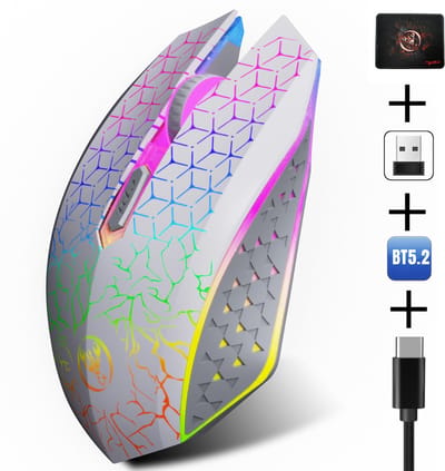 HXSJ T34 Gaming Set – Draadloze RGB Muis + Muismat – Ultra Licht – Wit