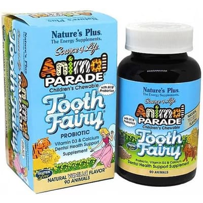 Nature's Plus Source de vie, Défilé d'animaux, Probiotique Fée des dents, À croquer pour enfants, Arôme naturel de vanille, 90 animaux