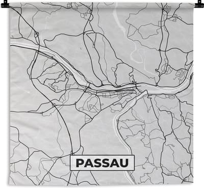 Wandkleed - Wanddoek - Passau - Kaart - Stadskaart - Plattegrond - Duitsland - 180x180 cm - Wandtapijt