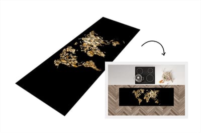 Keukenloper - Loper keuken - Wereldkaart - Slangenprint - Zwart - 150x50 cm - Keukenloper vinyl