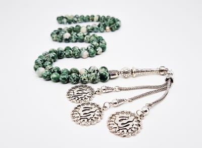 Handgemaakte tesbih "Tasbih" natuursteen "Qinghai hade" - Aantal kralen 99 - Diameter kralen 8MM - met metaal tassel "Allah Muzakhrafa" - Een mooi cadeau-idee