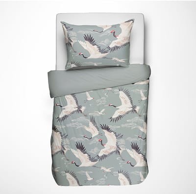 Dekbed-Discounter - Fresh and Co Kids Dekbedovertrek 140 x 200 cm - Verkoelend Katoen - Korte instopstrook - Wassen op 40 graden - Inclusief 1 kussensloop - Elegant Crane