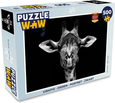Puzzel Giraffe - Dieren - Portret - Zwart - Legpuzzel - Puzzel 500 stukjes