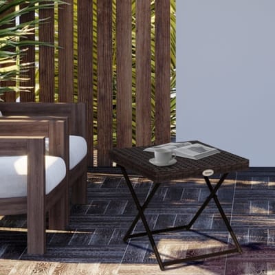 Opvouwbare Bijzettafel / Plantenstandaard 40x40x40 cm – Polyrattan & Metaal, Voor Tuinmeubels & Terras, Bruin