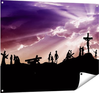 Gards Tuinposter Kruistocht naar het Kruis van Jezus Christus - 100x80 cm - Tuindoek - Tuindecoratie - Wanddecoratie buiten - Tuinschilderij