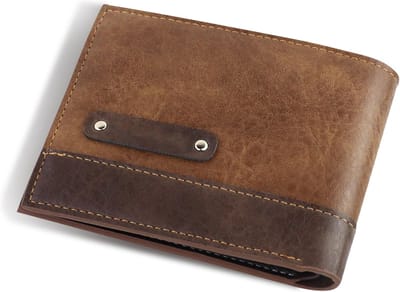 SnelShoppen - Heren PU Kaartportemonnee met 7 Kaartslots, Praktische Bifold Portemonnee met Kleurblokontwerp voor Casual en Formele Gelegenheden, Brui