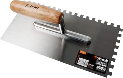 Getande Spaan - Lijmkam Afwerktroffel - Lijm Aanbrengen - Ergonomisch Houten Handvat - 135x280 mm - Grijs
