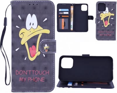 LuxeBass Boekhoesje met print geschikt voor OPPO Reno 4Z - Don't Touch My Phone Duck 3D gsm hoesje - telefoonhoes - telefoonhoesjes