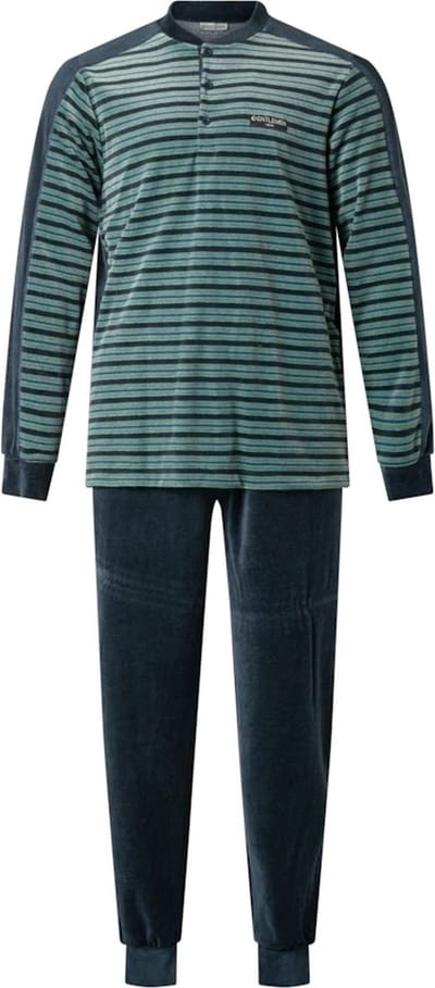 Gentlemen - warme heren pyjama 114244 - velours - knoophals - groen - maat XL