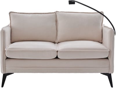 Modern Dubbel Sofa Klein Stoffen Sofa Fauteuil met Opbergruimte Zijzak + Aanpasbare Telefoonhouder Geschikt voor Woonkamer/Slaapkamer/Balkon- Beige