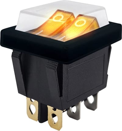ProRide Dubbele Wipschakelaar ON-OFF KCD6-202 - met Zwart Beschermkapje - 3 Polig - 250V/16A - 30x22mm - Oranje met controlelampje