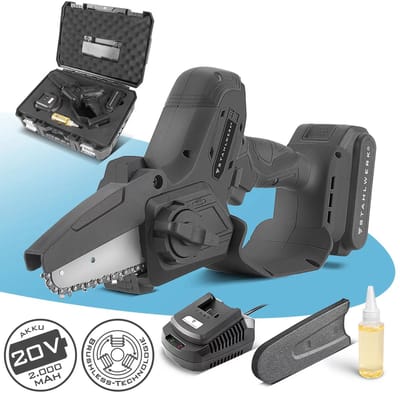 STAHLWERK MAK-20 ST mini accu-kettingzaag met 2000 mAh accu | Krachtige handkettingzaag voor het zagen van alle houtsoorten | Elektrische kettingzaag met borstelloze technologie | Compacte accuzaag