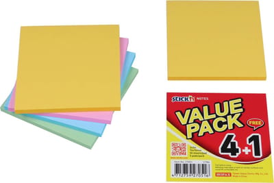 Memoblok Stick'n 76x76mm - Pastel Oranje/Roze/Blauw/Groen - 5x50 - 250 Memoblaadjes