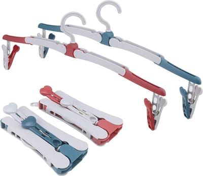 4 stuks inklapbare kledinghaken - opvouwbare kleerhangers - plastic - 360 graden draaibaar - reiskleerhanger met 8 clips - reiskleerhangers voor reizen outdoor camping