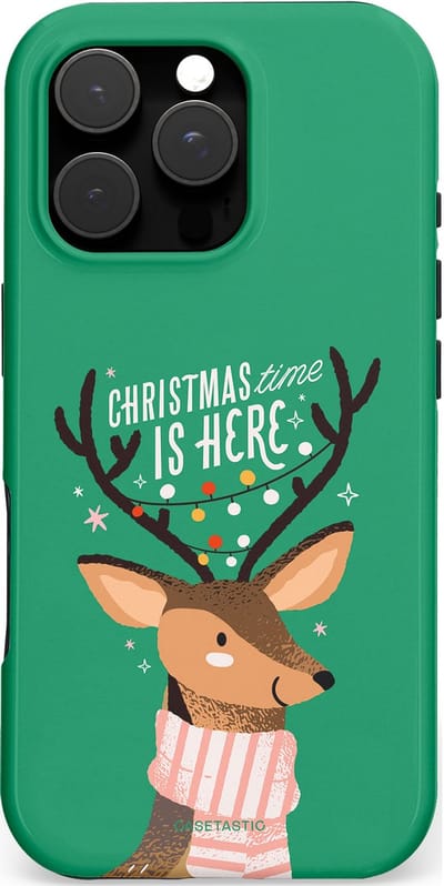 Casetastic hoesje geschikt voor Apple iPhone 16 Pro - MagSafe - Dubbellaagse bescherming - Rudolf het Rendier op het groen - Fashion Case - Turquoise Perzik Donkergroen