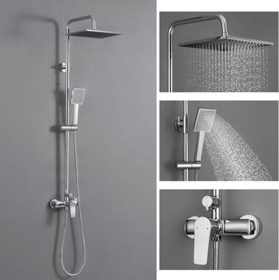 Auralum Max Douche Set - Regendouche en Handdouche - Douchesysteem Regendoucheset - Hoogte Verstelbaar 93-130 cm - Mechanische Mengkraan - Wandmontage - Chroom