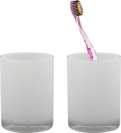 MSV Badkamer drinkbeker/tandenborstelhouder Aveiro - 2x - PS kunststof - wit - 7 x 9 cm