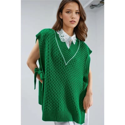 GebreideSweatervest met Patroon en Strikdetail
