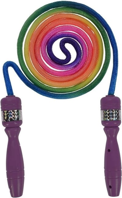 Springtouw regenboogprint paars handvat 210 cm - Buitenspeelgoed - Springtouwen