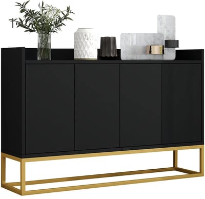 Dressoir - Minimalistisch en Greeploos - 4 Deuren voor Woonkamer - Zwart