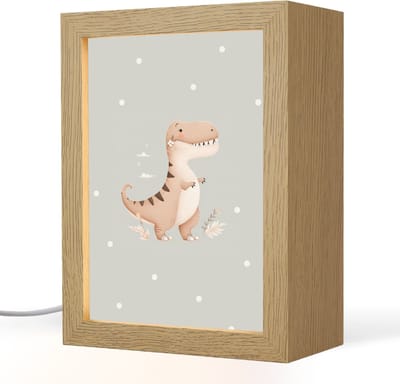 Nachtlampje 15x20 cm - Kinder lampje - Dino - Bloemen - Blauw - Stippen - Tafellamp kinderkamer - Slaapkamer lamp - Bedlamp kinderen - Kinderlampje stopcontact - Wandlamp babykamer - Nachtlampjes