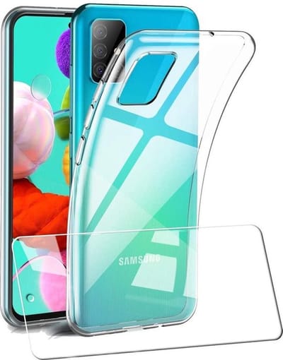 Soft Back Cover Hoesje Geschikt voor: Samsung Galaxy A51 Transparant TPU Siliconen Soft Case + 1X Tempered Glass Screenprotector