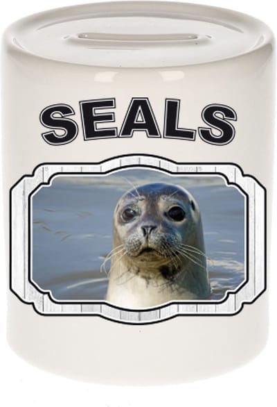Dieren liefhebber grijze zeehond spaarpot 9 cm jongens en meisjes - keramiek - Cadeau spaarpotten zeehonden liefhebber