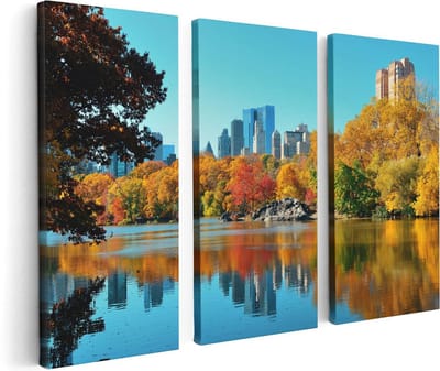 Artaza Canvas Schilderij Drieluik Central Park In New York Tijdens De Herfst - 120x80 - Foto Op Canvas - Canvas Print