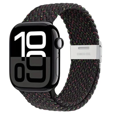 Watch band - geweven in de kleur ruimte zwart - 42/44/45/46/49mm - Nylon bandje geschikt voor Apple Watch - Geschikt als Apple watch bandje voor Series 1/2/3/4/5/6/7/8/9/10/SE/Ultra