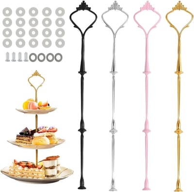 Set van 4 Laag Tangen Vintage Zilver en Goud Metalen Bars voor 2 tot 3 Niveaus Bruidstaartstandaard en Taart Houder voor Feesten en Evenementen