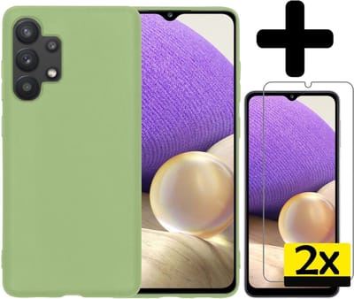 Hoesje - Met Screenprotector - Geschikt voor Samsung Galaxy A32 4G - Sterk & Shockproof - Back Cover - Siliconen Case - Telefoon Hoes - Telefoonhoesjes - Groen