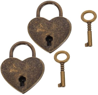 Cosensi- Hangslot Mini Hartvorm - Hangslot met Sleutel - Decoratief Hangslot - Hangslot voor Koffers - Hangslot voor Sieraden - Schattige Bronzen Slot
