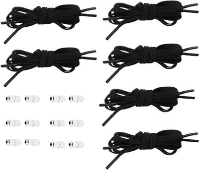 Verstelbare elastische schoenveters met metalen sluiting - 6 paar no bow veters voor volwassenen en kinderen, zwart, duurzaam en comfortabel
