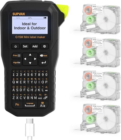 Mini Label Printer - Label Apparaat - Industriële Organisatie - Thermaal Transfer Printen - 15 mm Breed - Zwart