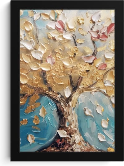 Poster in lijst - Fotolijst 20x30 cm - Posters - Boom - Blauw - Goud - Abstract - Modern - Posterlijst zwart - Decoratie - Wanddecoratie woonkamer - Muurdecoratie slaapkamer