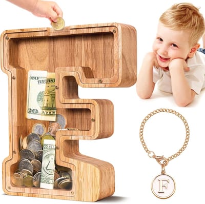 Gepersonaliseerde Houten Spaarpot voor Kinderen en Jongens - Groot en Onbreekbaar met Initialen A-Z - Perfect Cadeau voor Kinderen en Decoratie