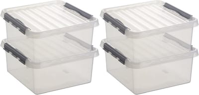 Sunware q-line opberg box - 5x stuks - 18 liter - 40 x 40 x 20 cm - kunststof - opslagbox - transparant/zilver